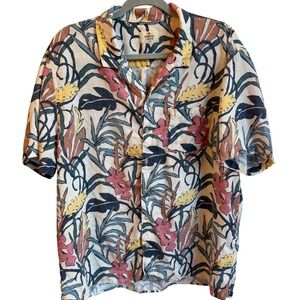 Marine Layer Button Down Mens Large Multicolor Tropical Floral Linen Shirt